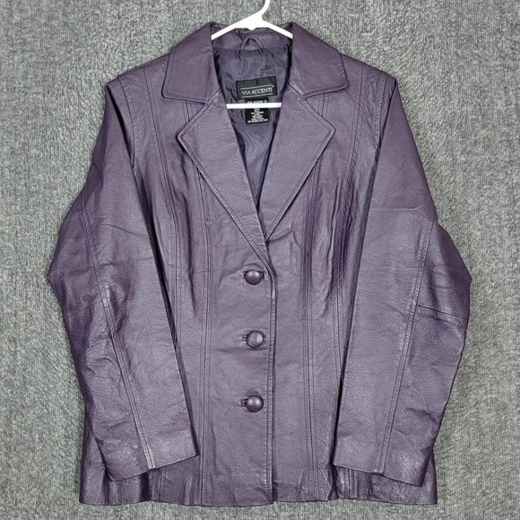 Via Accenti Jacket Womens Medium / A2 Purple Leather Button Up - Picture 1 of 13